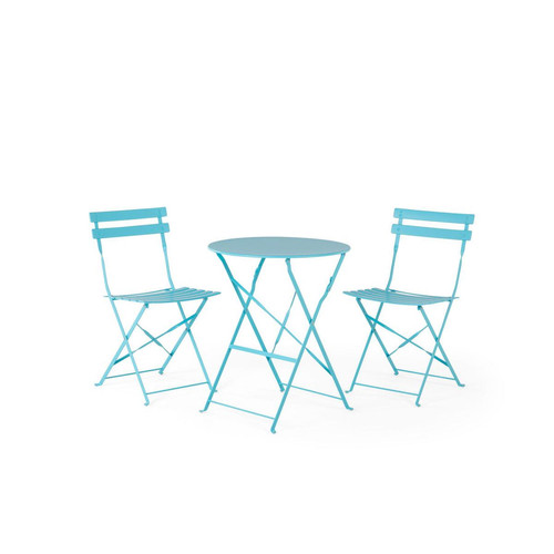 Beliani - Salon de jardin bistrot table et 2 chaises en acier bleu FIORI - bleu Beliani  - Table chaise bistrot