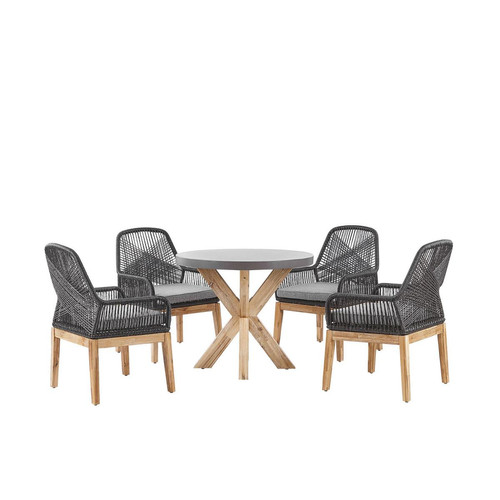 Ensembles tables et chaises Beliani Set de jardin table ronde en fibre-ciment gris et 4 chaises noires OLBIA