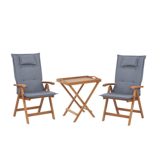 Beliani - Set de terrasse table et 2 chaises en bois clair coussins bleus JAVA Beliani  - Beliani