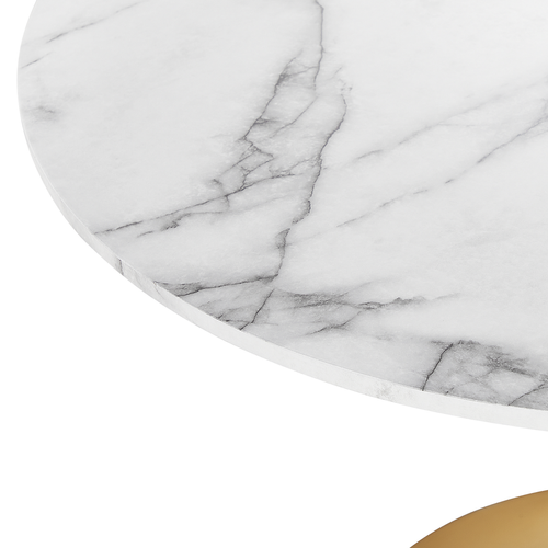 Beliani Table à manger ronde d 90 cm effet marbre blanc / support doré BOCA