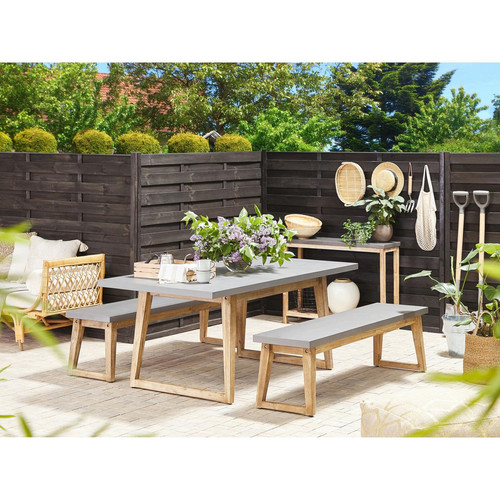 Tables de jardin Table de jardin en fibre-ciment gris et bois clair 180 x 90 cm ORIA