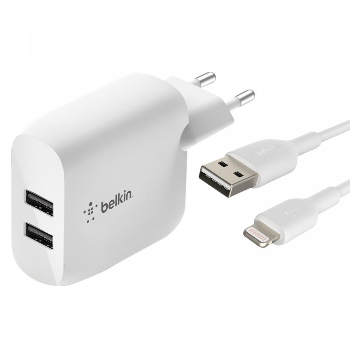Chargeur 2x USB 24W + Câble iPhone / iPad, Belkin
