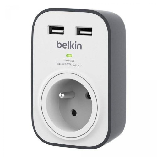 Belkin - Prise parafoudre SurgeCube Belkin avec 2 ports USB 2.4 A Noir Blanc - Belkin
