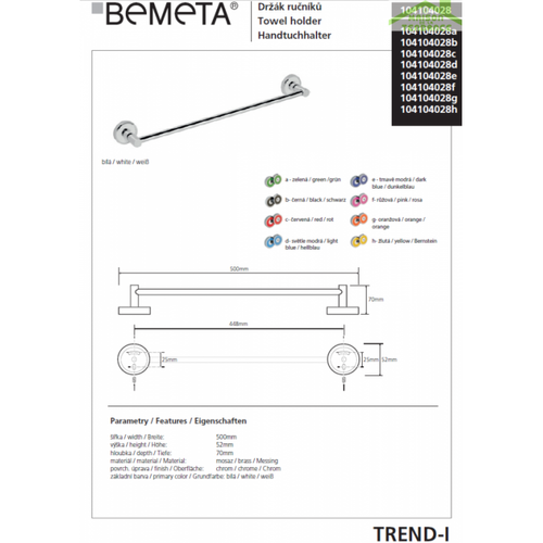 Bemeta - Maison De La Tendance Porte-serviettes TREND en chrome 50x5,2x7 cm, avec support mural