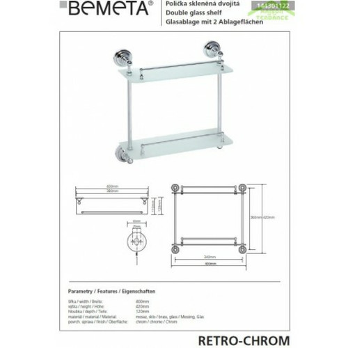 Bemeta - Maison De La Tendance Etagère de douche double murale RETRO en chrome et en verre 40x42x12 cm