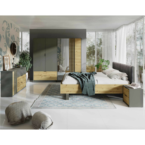 Best Mobilier - Nicosie - chambre complète - un lit 160x200, deux chevets, une commode, une armoire Best Mobilier  - Commode profondeur 80 cm