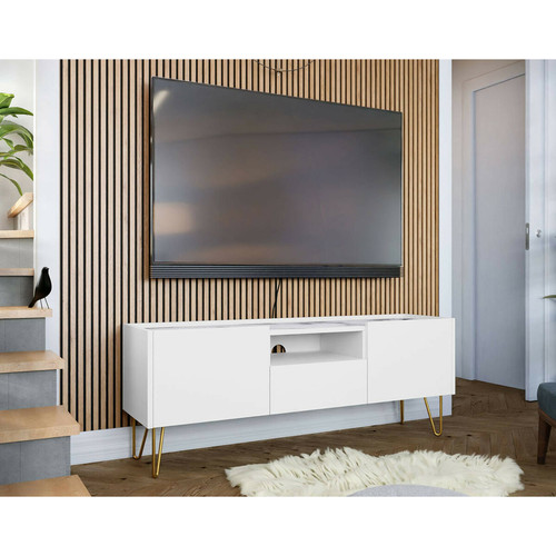 Bestmobilier - Cali - meuble TV - effet marbre - 144 cm Bestmobilier  - Meubles TV, Hi-Fi Blanc