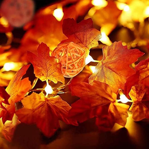 BESTA - Décoration d'automne 20 LED feuilles artificielles feuilles d'érable chute guirlande guirlande lumineuse décor Halloween noël - Guirlandes lumineuses