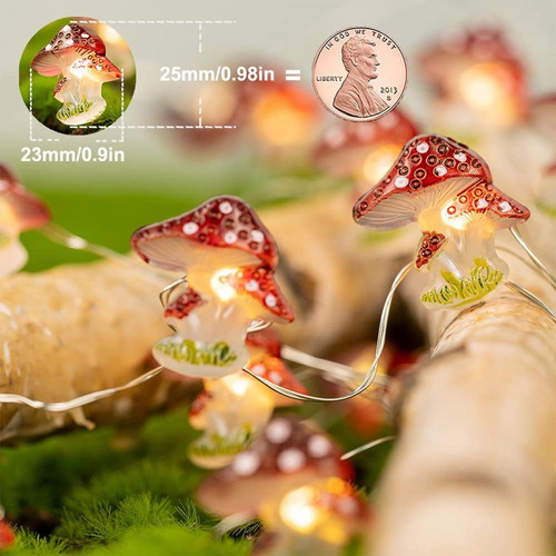 BESTA Décoration de champignon Guirlande lumineuse LED 10 pieds 30 LED Guirlande lumineuse étanche à piles Décoration intérieure et extérieure