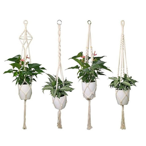 BESTA - Ensemble de 4 porte-plantes en pot de fleurs Porte-plantes en macramé d'intérieur et d'extérieur BESTA  - Décoration