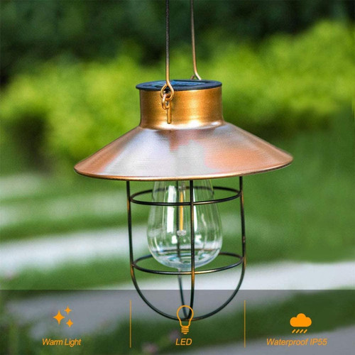 BESTA - Lanterne solaire à suspendre avec crochet, lampe solaire à LED vintage avec blanc chaud, cage en acier, lanterne solaire à énergie solaire étanche pour jardin, cour, terrasse, clôture, décor - Bronze BESTA  - Cloture terrasse