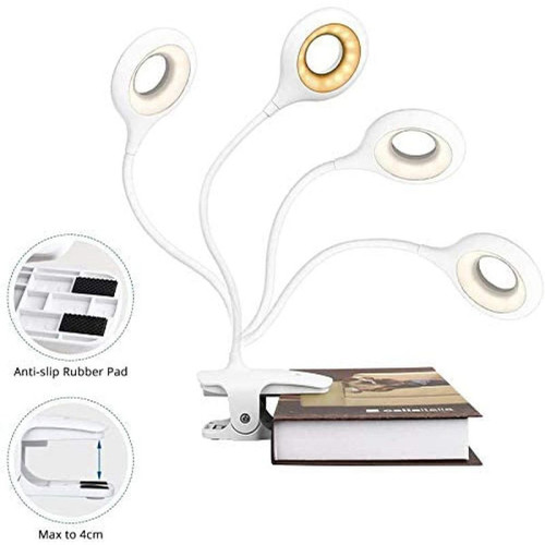 BESTA Liseuse enfants sans câble, lampe à pince rechargeable USB, lampe à pince dimmable, éclairage à pince pour étagère de lit livre, col de cygne flexible 360° (blanc)