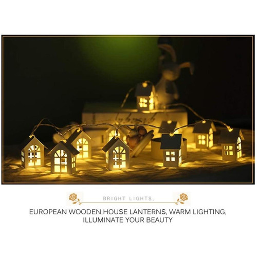 Guirlandes lumineuses BESTA Lumières de Noël, 2m 10 LED Maison en Bois Guirlande Lumineuse Décor de Chambre Blanc Chaud, Lampe à Piles (Non Incluse)