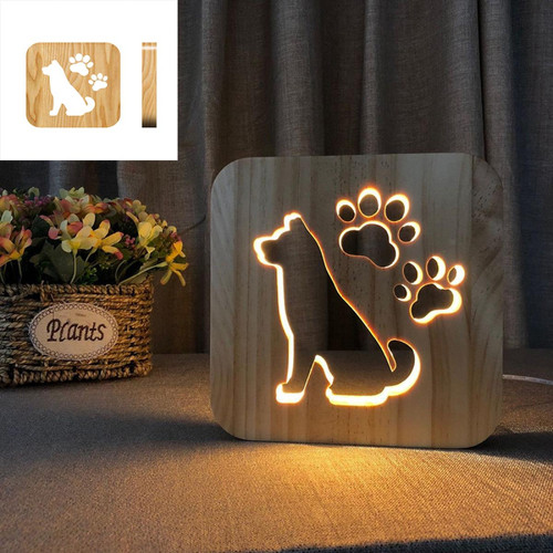 BESTA - Outils LED lumière nocturne sculpture en bois sculpture USB animaux veillée de nuit idées chien lampe de table décoration de salon pour enfants BESTA  - Sculpture bois animaux