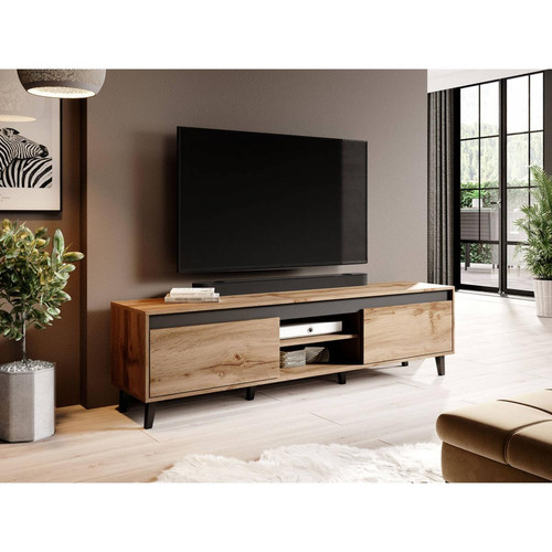 Bestmobilier - Lord - meuble TV - bois et noir - 170 cm - style industriel - Meubles TV, Hi-Fi Rectangulaire