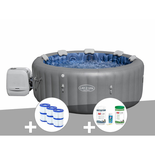 Bestway - Kit spa gonflable Bestway Lay-Z-Spa Santorini rond HydroJet Pro 5/7 places + 6 filtres + Kit traitement brome Bestway  - Spa gonflable