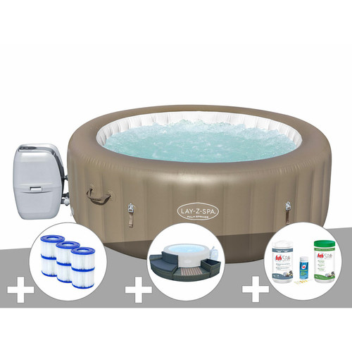 Bestway - Kit spa gonflable Bestway Lay-Z-Spa Palm Springs rond Airjet 4/6 places + Ensemble mobilier + 6 filtres + Kit traitement brome Bestway  - Spa gonflable