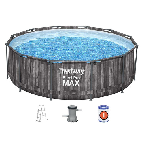 Bestway Kit piscine tubulaire ronde Bestway Steel Pro Max décor bois 3,66 x 1,00 m + 6 cartouches de filtration