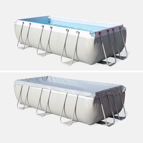 Bestway Kit grande piscine tubulaire Topaze grise, piscine 4x2m, pompe, bâche, tapis de sol, échelle | sweeek