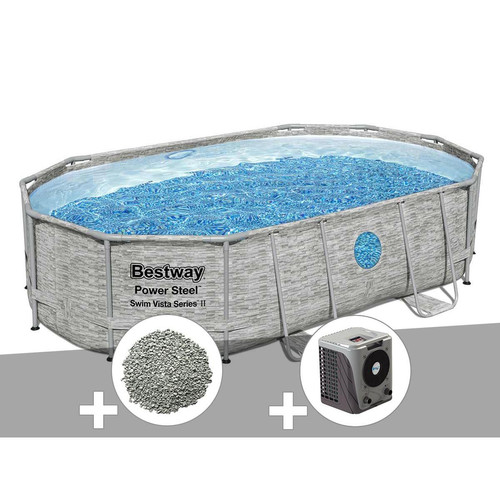 Bestway - Kit piscine tubulaire ovale Bestway Power Steel SwimVista avec hublots 4,88 x 3,05 x 1,07 m + 10 kg de zéolite + Pompe à chaleur Bestway  - Piscine Tubulaire