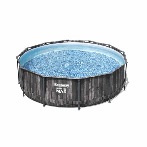 Piscines autoportantes Bestway Piscine tubulaire BESTWAY - Opalite grise - aspect bois, piscine ronde Ø3,6m avec pompe de filtration, piscine hors sol | sweeek