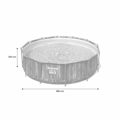 Bestway Piscine tubulaire BESTWAY - Opalite grise - aspect bois, piscine ronde Ø3,6m avec pompe de filtration, piscine hors sol | sweeek