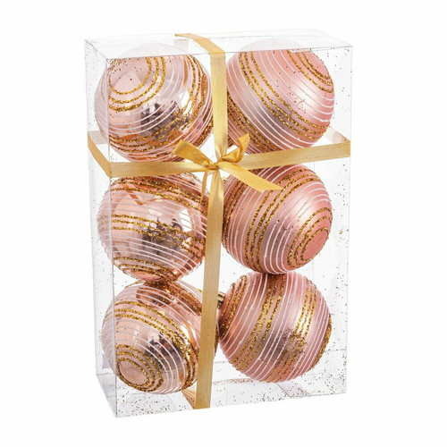 BigBuy Christmas - Boules de Noël Rose Plastique Spirale 8 x 8 x 8 cm (6 Unités) BigBuy Christmas  - Bonnes affaires Décoration