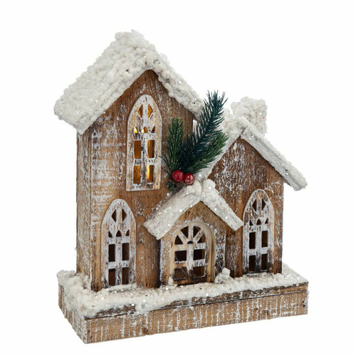 BigBuy Christmas - Décorations de Noël Blanc Beige Multicouleur Bois Maison 21 x 9 x 21 cm BigBuy Christmas  - Decoration noel bois