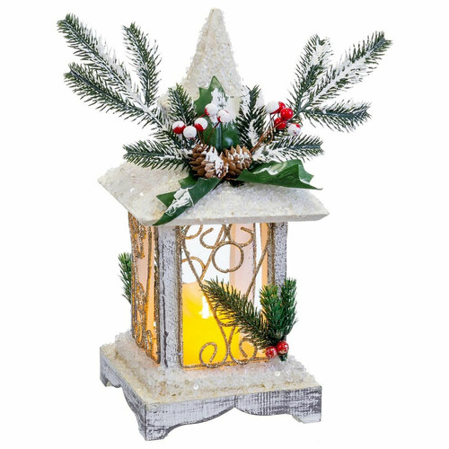 BigBuy Christmas - Décorations de Noël Blanc Bois Plastique Lanterne 14,5 x 14,5 x 32 cm BigBuy Christmas  - Bonnes affaires Décoration