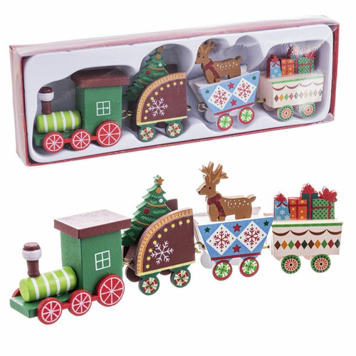 BigBuy Christmas - Décorations de Noël Multicouleur Bois Train 22 x 7,5 x 13 cm BigBuy Christmas  - Decoration noel bois