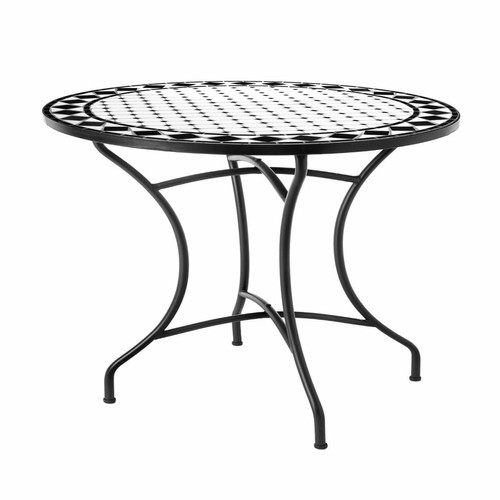 Tables de jardin BigBuy Garden Table d'appoint Delfos Blanc Noir Céramique 90 x 90 x 75 cm
