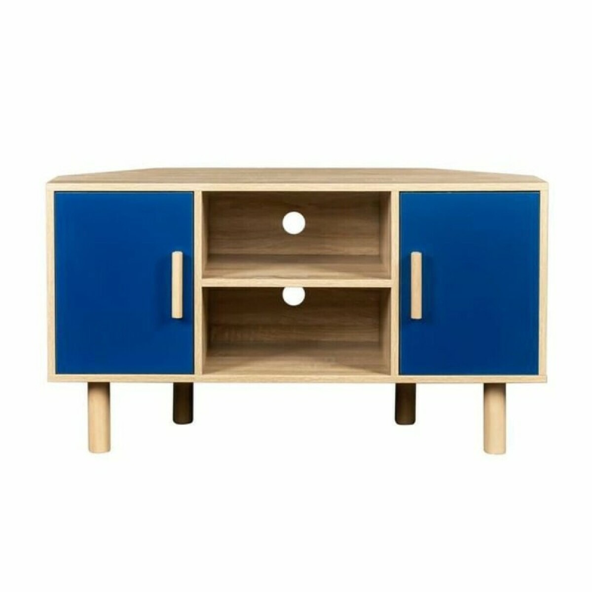 sans marque meuble tv d'angle lila - 2 portes - décor mélaminé bleu - pieds en bois massif - l90 x p35 x h55 cm