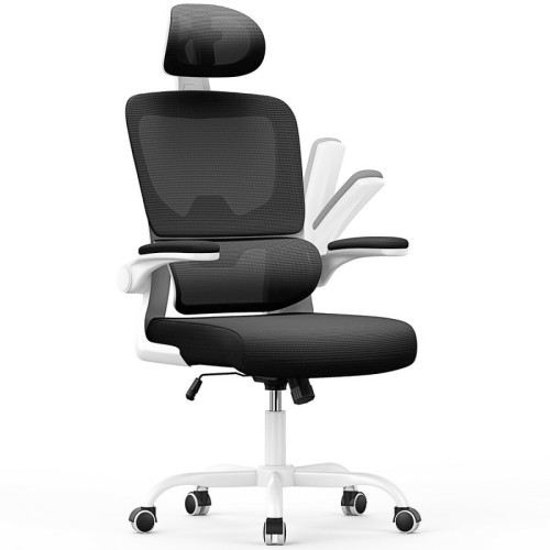 BIGZZIA - Chaise de Bureau Ergonomique - Fauteuil avec accoudoir rabattable à 90° - Support Lombaire Adaptatif - Réglable en hauteur - Chambre Enfant