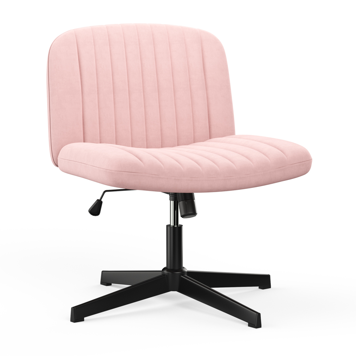 bigzzia chaise de bureau sans accoudoirs - fauteuil de bureau avec large assise sans roulettes, fauteuil pivotant en velours, chaise de maquillage dossier inclinable et hauteur réglable, rose