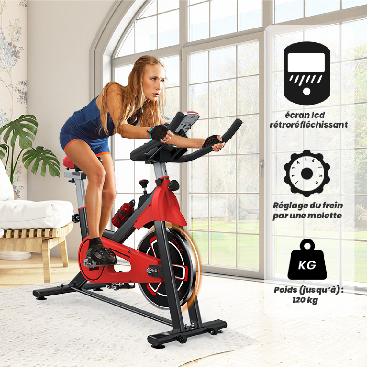 Vélo dappartement dintérieur Exercice de fitness à domicile Avec siège et guidon réglables Résistance réglable Écran LCD Max Charge 120 kg