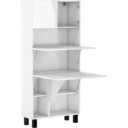 Bim Furniture - Armoire Placard Convertible en bureau et table de télétravail Homi Blanc Mat 175x80x32cm - Armoire 2 portes