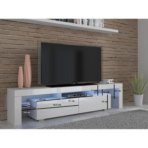 Bim Furniture Meuble TV 190 cm - blanc mat / noir brillant sans LED