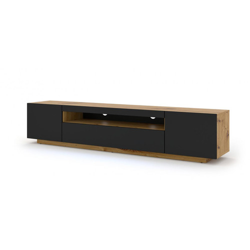 Bim Furniture - Meuble TV bas universel AURA 200 cm à suspendre ou à poser Chêne artisan / Noir mat sans LED - Mobilier Maison