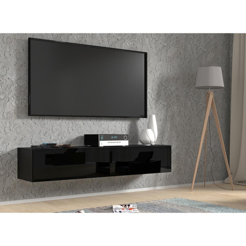 Bim Furniture Meuble TV suspendu BINGO 160 cm noir mat / noir brillant