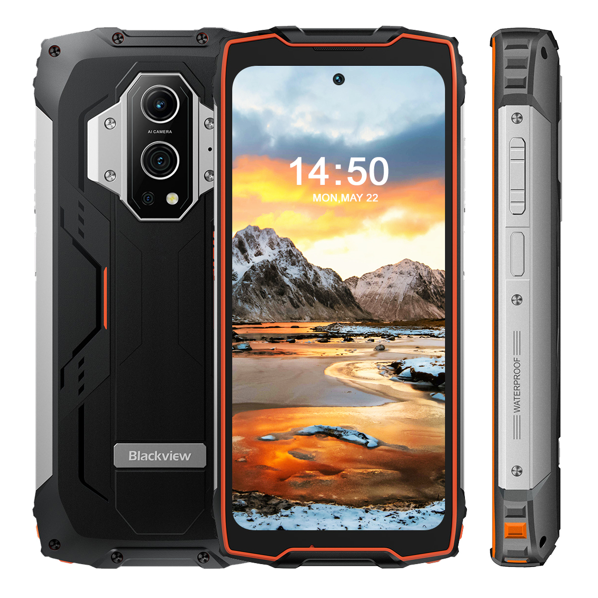 Blackview BV9300 Téléphone Portable Incassable G99 120Hz 12Go+256Go  15080mAh 50MP étanche Face ID Dual SIM - Orange(Lighting Version)