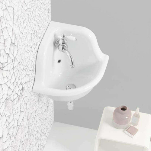 Lave main pour toilettes Bleu Provence Lavabo école d'angle en céramique émaillée 42 cm True Colors - Blanc
