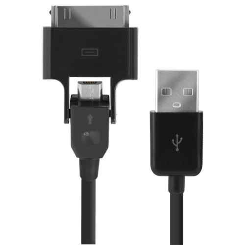 Blueway - Blueway Câble USB/micro USB avec adaptateur iPhone/iPad 30 broches Noir Blueway - Bonnes affaires Câble USB