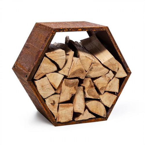 Blumfeldt - blumfeldt Firebowl Hexawood Rust Meuble de rangement pour le bois de forme hexagonale 50,2x58x32cm Blumfeldt - Chauffages d'extérieur Au gaz
