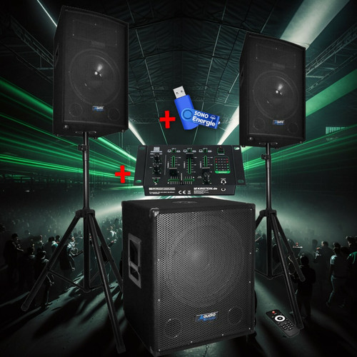 Packs DJ Bm Sonic Système Sonorisation Complet 2200W Enceintes + Subwoofer USB/BLUETOOTH BM SONIC BMS1512 avec table de mixage +clé usb 32gigas