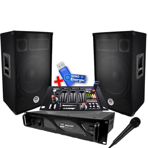 Bm Sonic - Pack Sono ampli 1000W+ enceintes 2x600W + Table de mixage+ Clé USB 32G Bm Sonic  - Equipement DJ