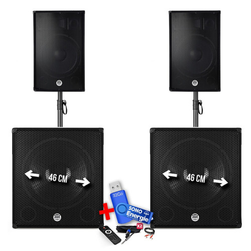 Bm Sonic - Pack sonorisation - BM SONIC BMS-181815 - 3400W - Enceintes DJ 15" + 2 Caissons 18" USB/BLUETOOTH+ Clé USB 32G Bm Sonic  - Caisson sono