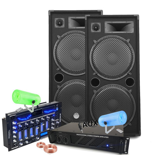 Bm Sonic - Pack Sono Ibiza Sound 7000W Total 2 Enceintes Bm Sonic, Ampli ventilé, Table Bluetooth/USB, Câbles , Mariage, Salle des fêtes DJ - Bm Sonic