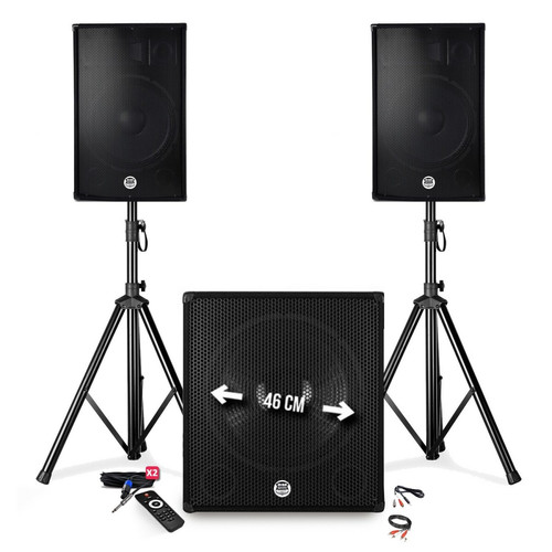 Bm Sonic - Pack sonorisation - BM SONIC BMS-1815 - 2600W - Enceintes DJ 15" + Caisson 18" + Pieds - USB/BLUETOOTH Bm Sonic  - Instruments de musique