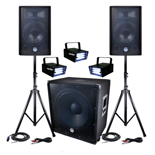 Bm Sonic - PACK Sonorisation DJ PA BMS-1812 2400W SUB 46cm - 2 HP 30cm + Câbles + 3 Mini LEDSTROBES LytOr Bm Sonic  - Sonos 3