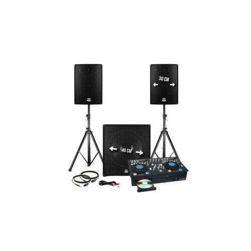 Bmi - PACK Sonorisation COMPLET BMS1812 USB/Bluetooth 2400W SUB 46cm +2 Enceintes, Pieds, Platines Double CD PRONOMIC CDJ-500 DJ PA - Packs DJ